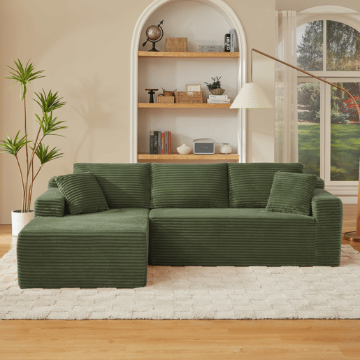 Sofá modular de 4 lugares - Sofá em L com chaise longue grande e espuma viscoelástica - Verde Sofá modular de 4 lugares - Sofá em L com chaise longue grande e espuma viscoelástica - Verde