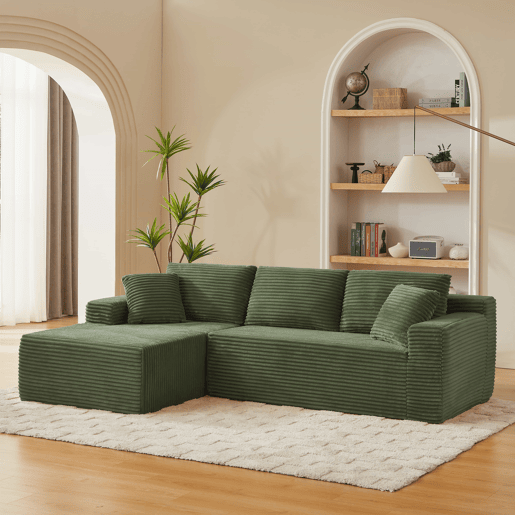 Sofá modular de 4 lugares - Sofá em L com chaise longue grande e espuma viscoelástica - Verde Sofá modular de 4 lugares - Sofá em L com chaise longue grande e espuma viscoelástica - Verde
