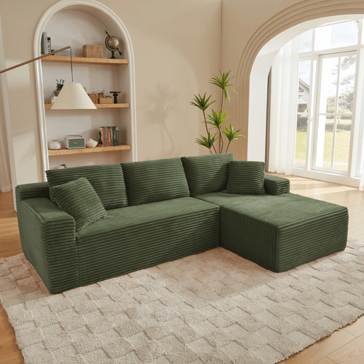 Sofá modular de 4 lugares - Sofá em L com chaise longue grande e espuma viscoelástica - Verde Sofá modular de 4 lugares - Sofá em L com chaise longue grande e espuma viscoelástica - Verde