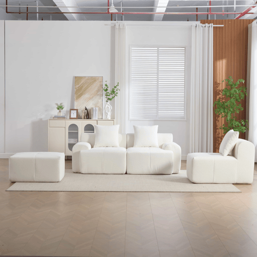 Sofá modular de 3 lugares 268×102×78 cm - Espuma viscoelástica, formato em L, sem montagem - Bege