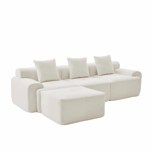 Sofá modular de 3 lugares 268×102×78 cm - Espuma viscoelástica, formato em L, sem montagem - Bege