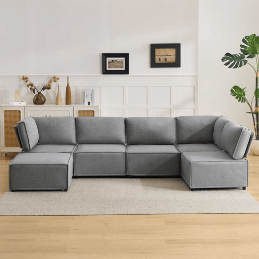 Sofá modular + 6 lugares - versátil, flexível e fácil de montar, adequado para todo o tipo de casas - cinzento claro