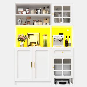 Armário de cozinha 130 x 45 x 180 cm - alto, com portas de vidro e iluminação LED - branco