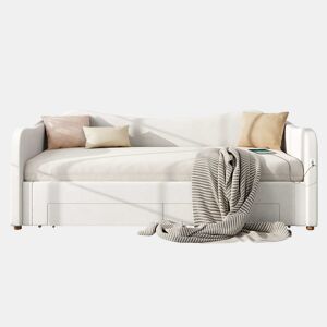 Cama tipo sofá-cama 90x200 cm - 2 gavetas de arrumação, sofá-cama extensível 180 cm, com porta USB - bege