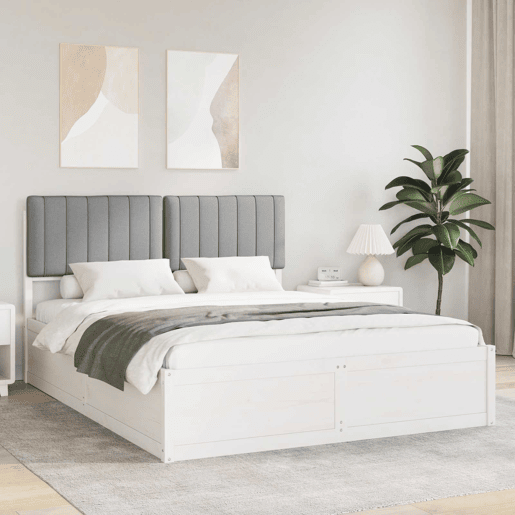Estrutura de Cama de casal moderno com Cabeceira Estofada Cinzento-claro