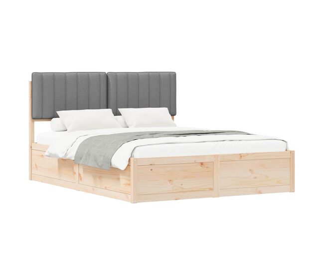 Estructura de cama matrimonial estilo con cabecera tapizada gris claro