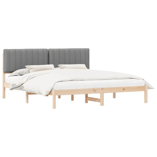 Estrutura de Cama de casal moderno com Cabeceira Estofada Cinzento-claro