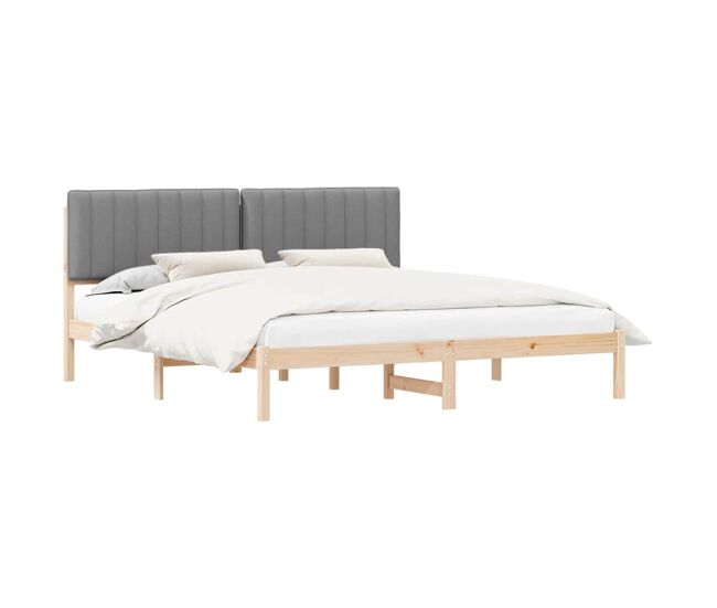 Estructura de cama matrimonial estilo con cabecera tapizada gris claro