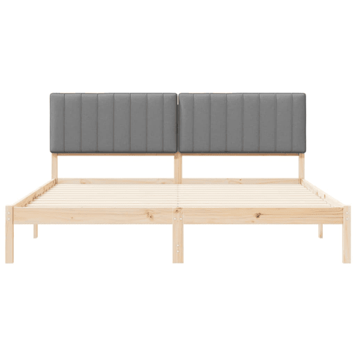 Estrutura de Cama de casal moderno com Cabeceira Estofada Cinzento-claro