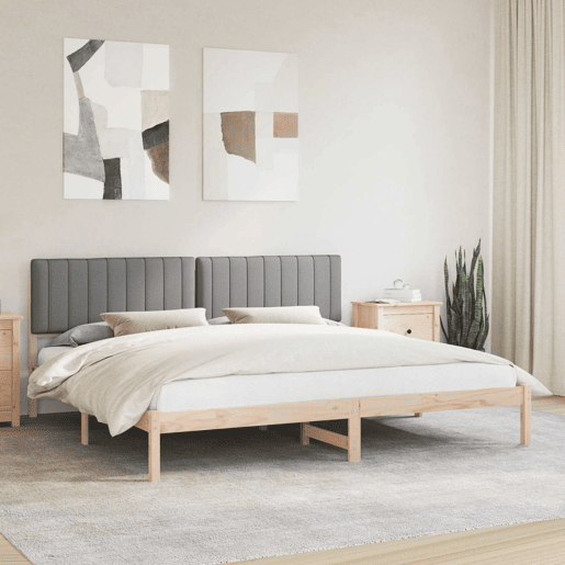 Estrutura de Cama de casal moderno com Cabeceira Estofada Cinzento-claro