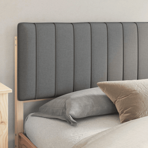 Estrutura de Cama de casal moderno com Cabeceira Estofada Cinzento-claro