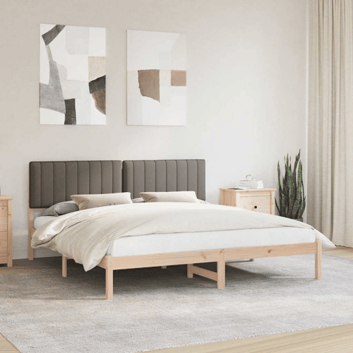 Estrutura de Cama de casal moderno com Cabeceira Estofada Cinzento-acastanhado