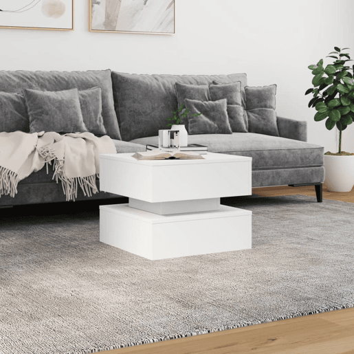 Mesa de Centro, Mesa baixa, com luzes LED 50x50x40 cm branco