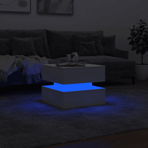 Mesa de Centro, Mesa baixa, com luzes LED 50x50x40 cm branco