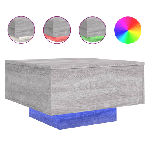 Mesa de Centro, Mesa baixa, com luzes LED 55x55x31 cm cinzento sonoma