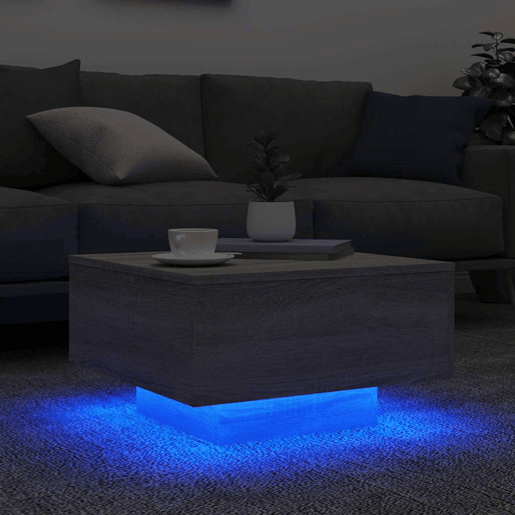 Mesa de Centro, Mesa baixa, com luzes LED 55x55x31 cm cinzento sonoma