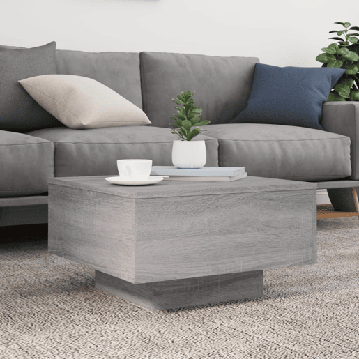 Mesa de Centro, Mesa baixa, com luzes LED 55x55x31 cm cinzento sonoma