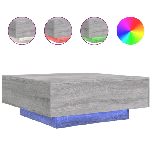 Mesa de Centro, Mesa baixa, com luzes LED 80x80x31 cm cinzento sonoma