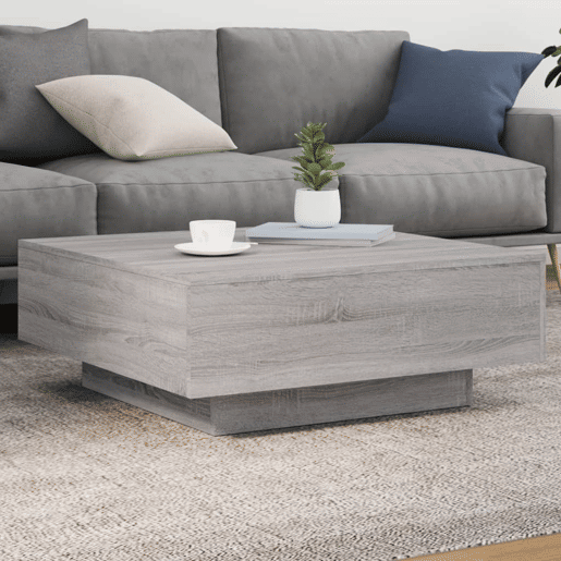 Mesa de Centro, Mesa baixa, com luzes LED 80x80x31 cm cinzento sonoma