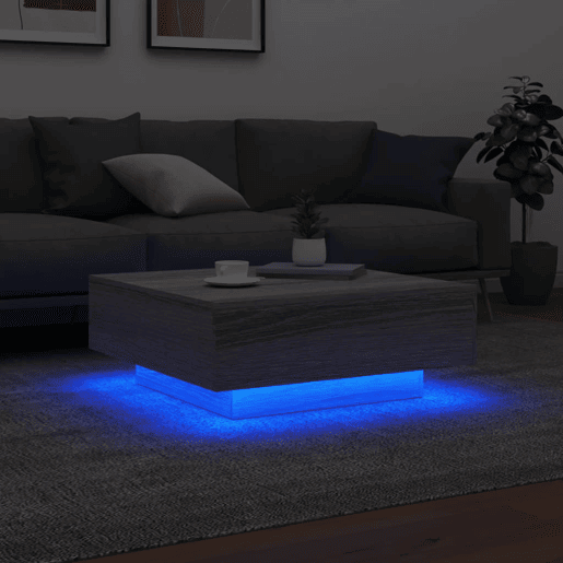 Mesa de Centro, Mesa baixa, com luzes LED 80x80x31 cm cinzento sonoma