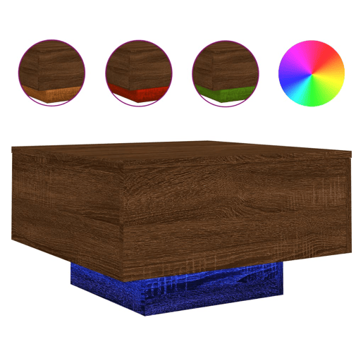Mesa de Centro, Mesa baixa, com luzes LED 55x55x31 cm carvalho castanho Mesa de Centro, Mesa baixa, com luzes LED 55x55x31 cm carvalho castanho