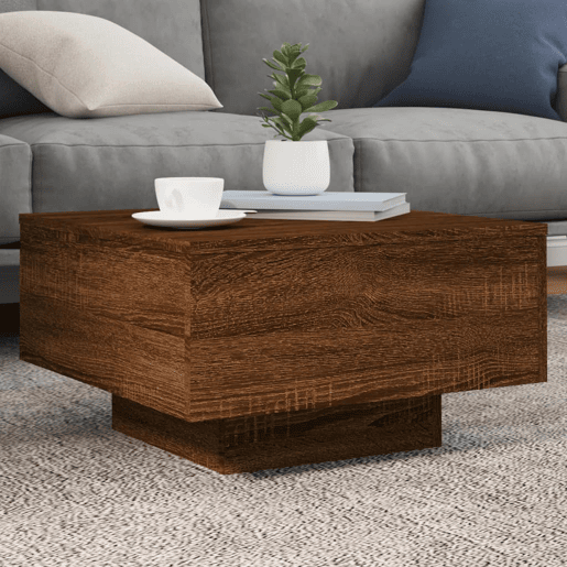 Mesa de Centro, Mesa baixa, com luzes LED 55x55x31 cm carvalho castanho Mesa de Centro, Mesa baixa, com luzes LED 55x55x31 cm carvalho castanho