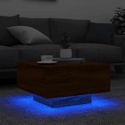 Mesa de Centro, Mesa baixa, com luzes LED 55x55x31 cm carvalho castanho Mesa de Centro, Mesa baixa, com luzes LED 55x55x31 cm carvalho castanho
