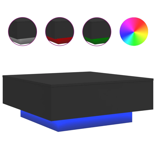 Mesa de Centro, Mesa baixa, com luzes LED 80x80x31 cm preto