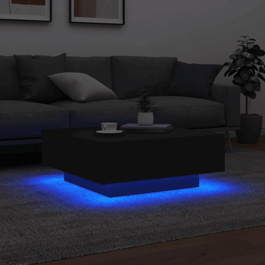 Mesa de Centro, Mesa baixa, com luzes LED 80x80x31 cm preto