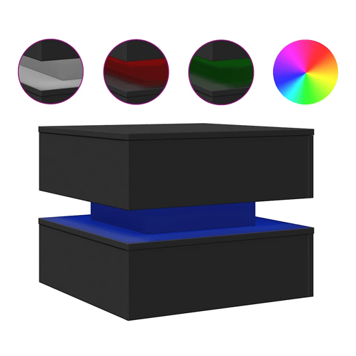 Mesa de Centro, Mesa baixa, com luzes LED 50x50x40 cm preto