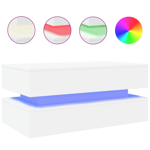 Mesa de Centro, Mesa baixa, com luzes LED 90x50x40 cm branco