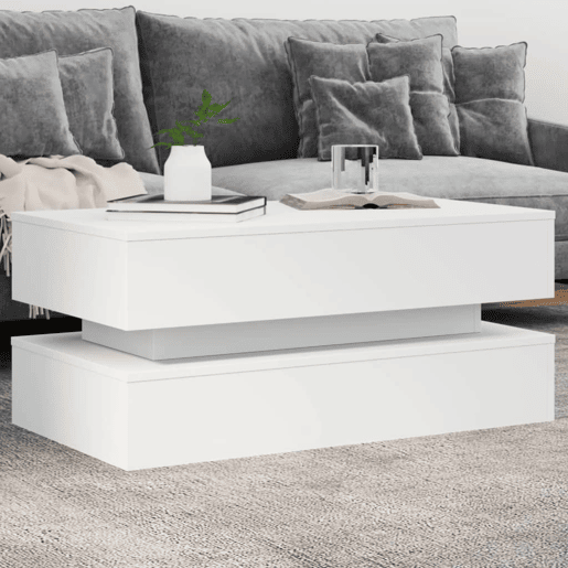 Mesa de Centro, Mesa baixa, com luzes LED 90x50x40 cm branco