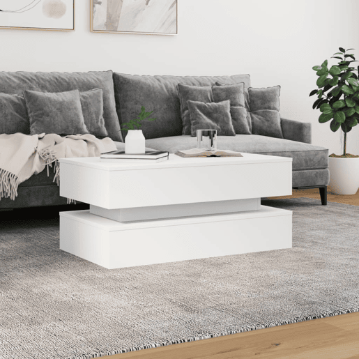 Mesa de Centro, Mesa baixa, com luzes LED 90x50x40 cm branco