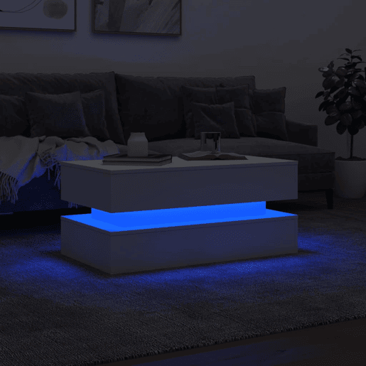 Mesa de Centro, Mesa baixa, com luzes LED 90x50x40 cm branco