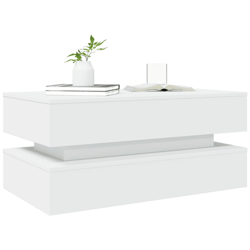Mesa de Centro, Mesa baixa, com luzes LED 90x50x40 cm branco