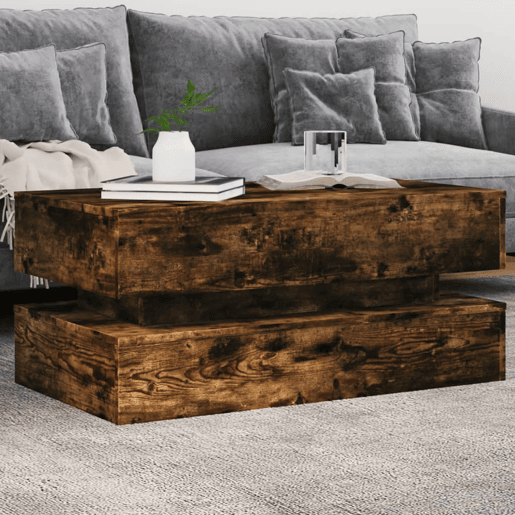 Mesa de Centro, Mesa baixa, com luzes LED 90x50x40 cm carvalho fumado