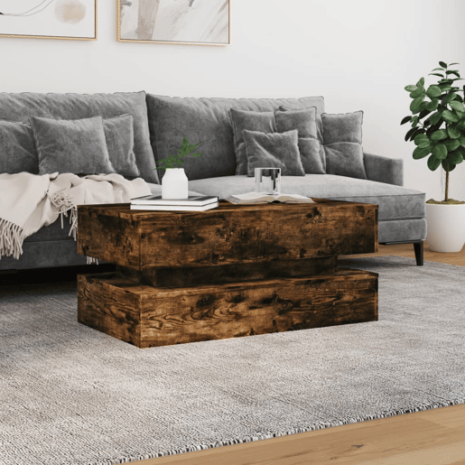 Mesa de Centro, Mesa baixa, com luzes LED 90x50x40 cm carvalho fumado