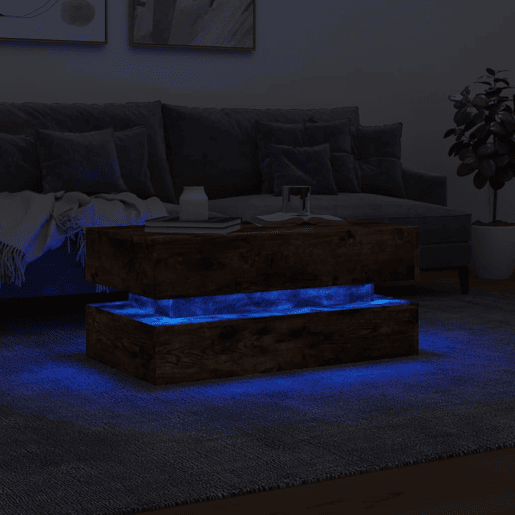 Mesa de Centro, Mesa baixa, com luzes LED 90x50x40 cm carvalho fumado