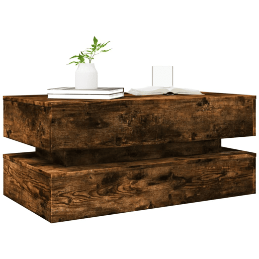 Mesa de Centro, Mesa baixa, com luzes LED 90x50x40 cm carvalho fumado