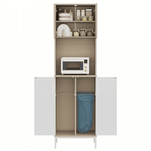 Armário de cozinha para lixo 53 x 35 x 181 cm - com compartimento para resíduos, espaço para micro-ondas e espaço de arrumação ajustável para aspirador - Branco