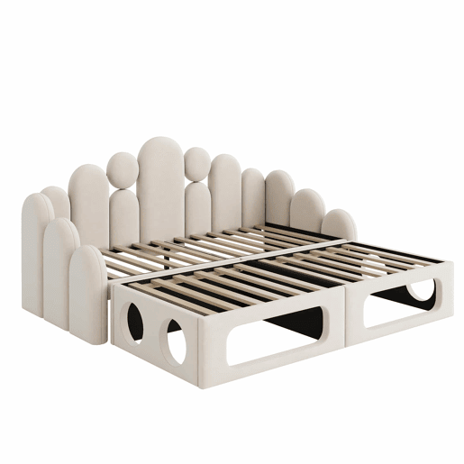 Sofá-cama 180x200 cm - 2 em 1 multifuncional com cama para animais de estimação, estofado em veludo, com base de colchão e encosto - Bege