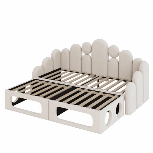 Sofá-cama 180x200 cm - 2 em 1 multifuncional com cama para animais de estimação, estofado em veludo, com base de colchão e encosto - Bege