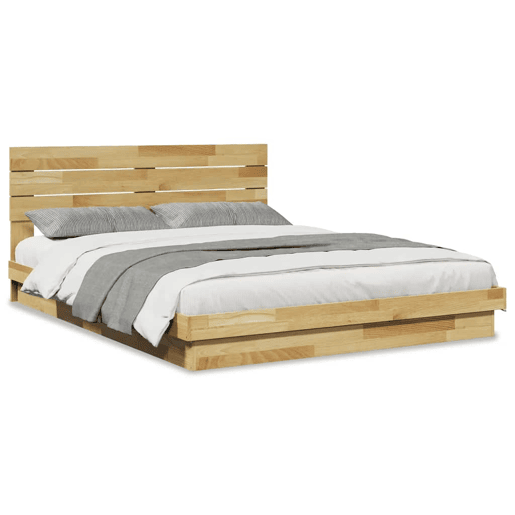 Estrutura Cama de casal para adultos cabeceira sem colchão 150x200 cm maciça carvalho