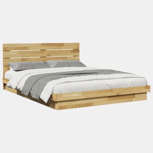 Estrutura Cama de casal para adultos cabeceira sem colchão 150x200 cm maciça carvalho