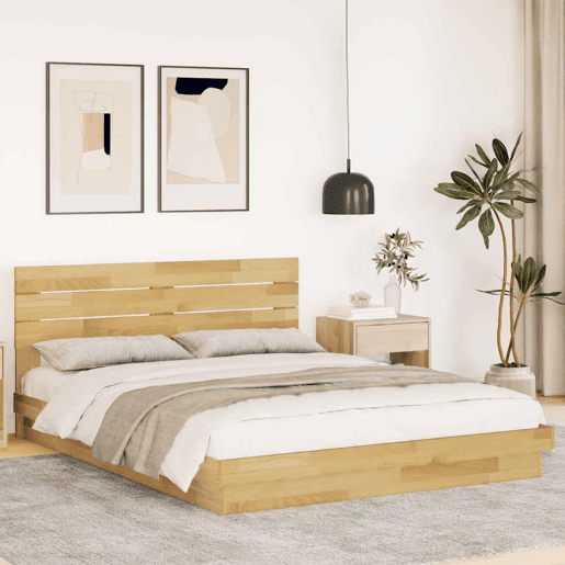 Estrutura Cama de casal para adultos cabeceira sem colchão 150x200 cm maciça carvalho