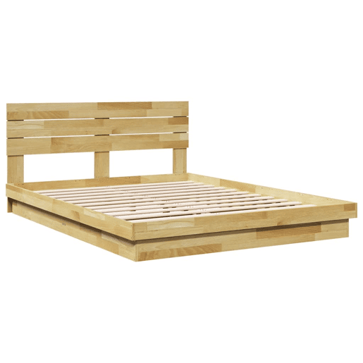 Estrutura Cama de casal para adultos cabeceira sem colchão 150x200 cm maciça carvalho