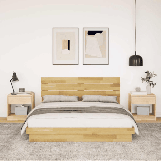 Estrutura Cama de casal para adultos cabeceira sem colchão 150x200 cm maciça carvalho