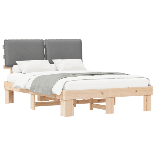 Estrutura de Cama de casal moderno com Cabeceira Estofada Cinzento-claro