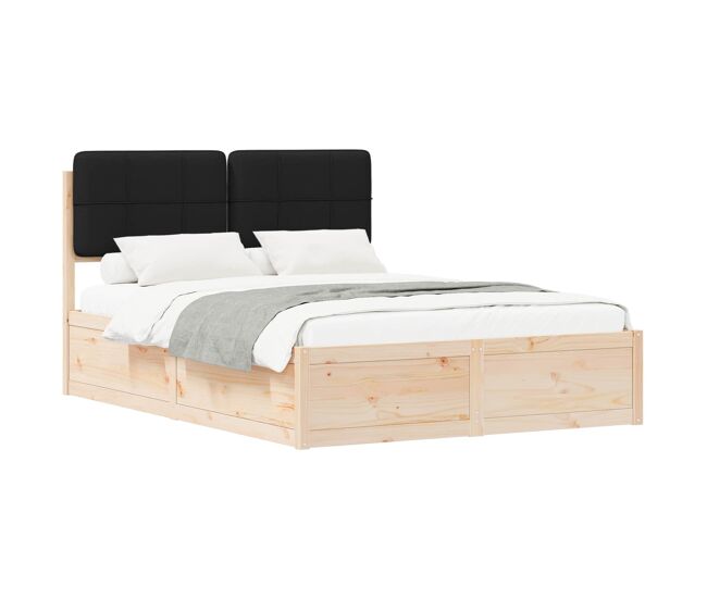 Estructura de cama matrimonial estilo con cabecera tapizada negro 160 x 200 cm