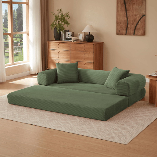 Sofá Tatami de 3 lugares - Sofá-cama, ideal para a sala de estar e o quarto - Cor verde Sofá Tatami de 3 lugares - Sofá-cama, ideal para a sala de estar e o quarto - Cor verde